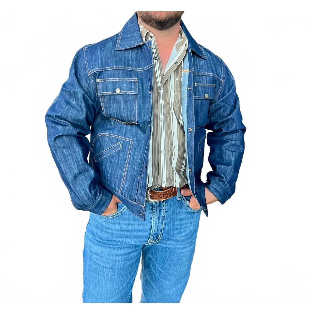 NEW ELY OUTERWEAR men's vintage denim jacket in dark wash